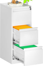 INTERGREAT 3 Drawer File Cabinet, White Metal Filing Cabinet with Lock, Locking Tall File Cabinets with 4 Adjustable Hanging Frame for Home Office