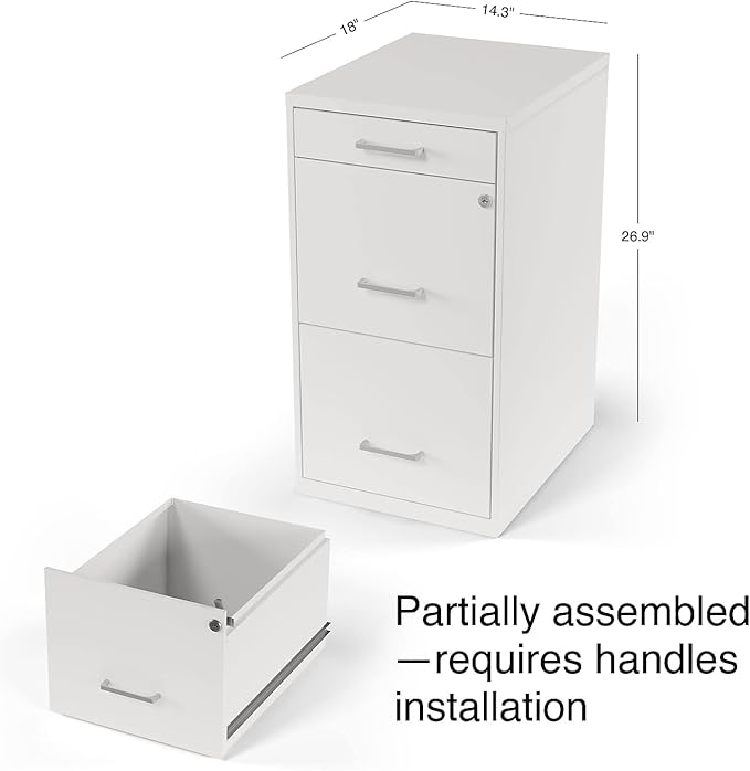 STAPLES 3-Drawer Vertical File Cabinet, Letter Size Documents, Lockable & Mobile, 18.9" D x 14.3" W x 26.9" H, White