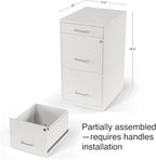 STAPLES 3-Drawer Vertical File Cabinet, Letter Size Documents, Lockable & Mobile, 18.9" D x 14.3" W x 26.9" H, White