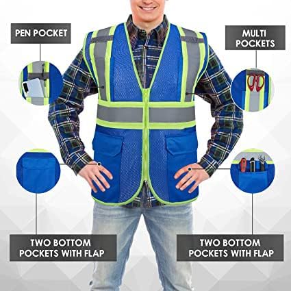 Custom Safety Vest with Logo Pockets High Visibility Reflective Vests Construction Security Workwear