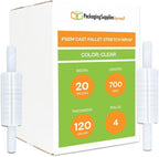 PSBM Stretch Wrap with Handles, 4 Pack, 20 Inch x 700 Feet, 120 Gauge, Clear Plastic Cling with Extended Core Handles Built in