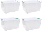 4-Pack Large Clear Plastic Storage Organizer Bins w/Lids, 85 Quart, Clear Stackable Container Boxes for Bedroom, Bathroom, Garage, and Office Organization