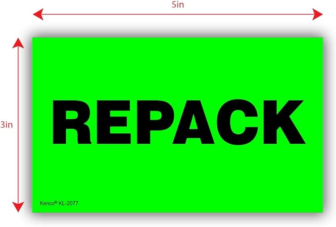 Kenco 3" X 5" Repack Fluorescent Shipping Label Stickers for Shipping and Packing - 500 Adhesive Labels Per Roll (10 Pack)