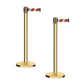 CCW Series RBB-100 - Set of 2 Stanchion Retractable Belt Barriers (11 Foot Belt, Red and White Diagonal Belt with Polished Brass Post)
