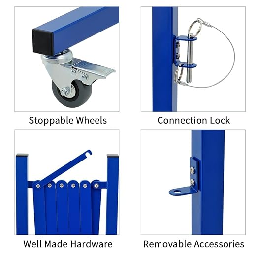 GYMTIME Expandable Metal Barricade, Portable Safety Barrier with Casters, Flexible Mobile Barrier Gate, Adjustable Temporary Fence for Garden Indoor,Airport,School, 8 Feet, Blue