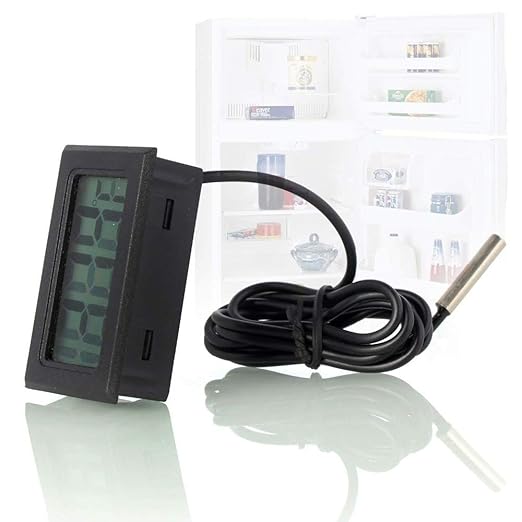 Black Digital LCD Thermometer Temperature Monitor with External Probe for Fridge Freezer Refrigerator Aquarium (Fahrenheit) (6pcs)