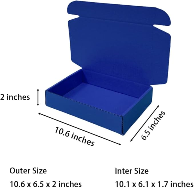 50 Pcs 10.6 x 6.5 x 2 inches Shipping Boxes for Small Business Cardboard Corrugated Mailer Boxes for Shipping Packaging Holidays Craft Gifts Giving Products (Industrial Blue, 10.6 x 6.5 x 2")