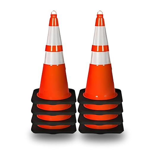 Pyle Traffic Cones, 8-Pack PVC with Heavy-Duty Base, 28" High-Visibility Safety Cones with Stackable Design for Parking, Roadwork, Construction Zones, Sports Training & Outdoor Weather-Resistant Use