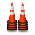 Pyle Traffic Cones, 8-Pack PVC with Heavy-Duty Base, 28" High-Visibility Safety Cones with Stackable Design for Parking, Roadwork, Construction Zones, Sports Training & Outdoor Weather-Resistant Use