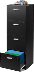 DEVAISE 4 Drawer File Cabinet with Lock, Vertical Filing Cabinet for A4/Letter Size Files, Wood Storage Organizer for Home Office, Black