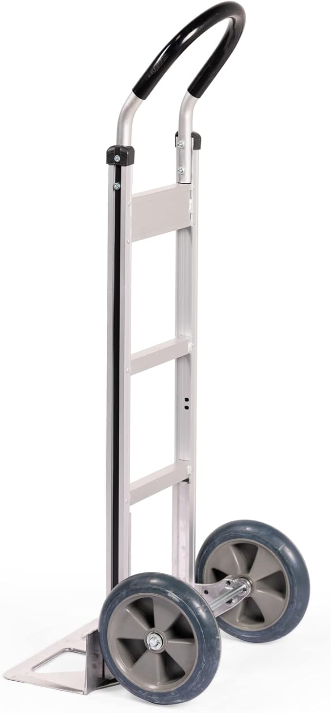 Fully Assembled Heavy Duty Hand- Horizontal Loop Handle - Aluminum Dolly Cart for Moving - 500 Pound Capacity - 8" Rubber Wheels - 50.25" H x 17.5" W with 17.75" x 9" Die Cast Nose Plate