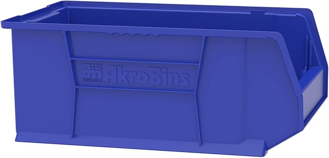 Akro-Mils 30281 Super-Size AkroBins Plastic Storage Bins, Space-Saving Stackable Bins for Garage, Classroom, Warehouse Organization, 20-Inch L x 12-Inch W x 8-Inch H, Blue, 3-Pack