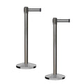CCW Series RBB-100 - Set of 2 Stanchion Retractable Belt Barriers (11 Foot Belt, Black with White Horizontal Stripe Belt with Satin Stainless Steel Post)