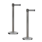 CCW Series RBB-100 - Set of 2 Stanchion Retractable Belt Barriers (11 Foot Belt, Black with White Horizontal Stripe Belt with Satin Stainless Steel Post)