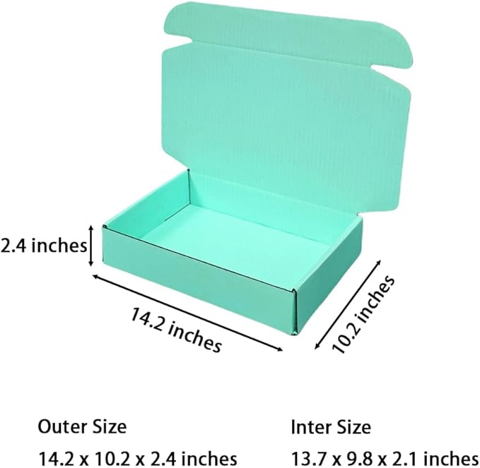 20 Pcs 14.2 x 10.2 x 2.4 inches Larger Size Shipping Boxes for Small Business Cardboard Corrugated Mailer Boxes for Shipping Packaging Holidays Craft Gifts Giving Products (Mint green)