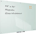 TSJ OFFICE Glass Dry-Erase Board - 48 x 36 Inches Wall Mounted Glass Whiteboard, Large Frameless Magnetic White Board for Office, Home & School, White