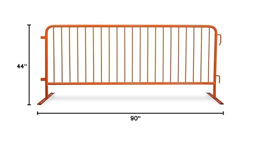Angry Bull Barricades Heavy Duty Crowd Control Metal Interlocking Barricade with Flat No-Trip Feet - 8.5 Ft. (Safety Orange) (20 Pack)