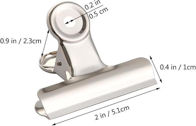 Coideal Silver Metal Hinge Clips - 20 Pack 2 Inch Large Bull Binder Paper Clips Clamp for Office Pictures Photos, Kitchen Food Bags (50mm)
