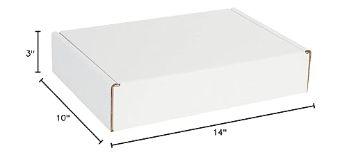 Box USA 14" Deluxe Shipping Boxes 14"L x 10"W x 3"H, 50-Pack - White Box Mailers for Packaging, Storage, Gifts or Bulk Business Orders