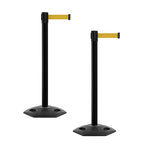 Crowd Control Warehouse CCW Series WBB-200 - Set of 2 Stanchion Retractable Belt Barriers - 11 Foot, Yellow Belt with Black Post - Easy Assembly