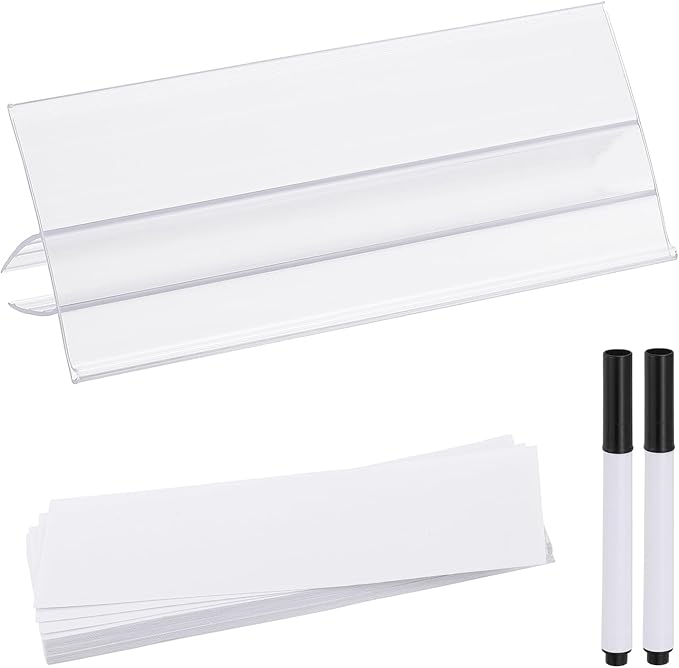 PATIKIL 3.9" x 1.7" Wire Shelf Label Holder, 30 Pack Reusable Plastic Price Tag Display Clip for 0.28" to 0.47" Thick Shelves with Paper Inserts Pens for Home Market Store, Clear