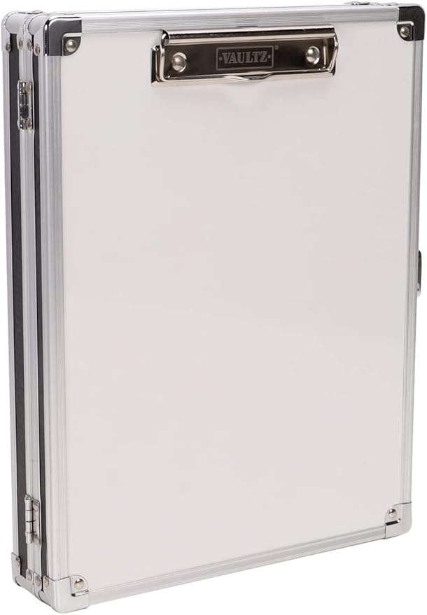 Vaultz Whiteboard Locking Storage Clipboard, Holds 8.5 x 11 Sheets, White/Silver/Black
