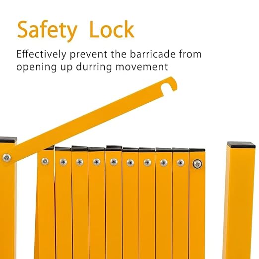 GYMTIME Expandable Metal Barricade Gate, Portable Safety Barrier with Casters, Folding Security Gate, Mobile Retractable Fence, 0-180 Degree Rotating, 23.6 Feet, Yellow