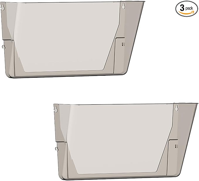 Clear Acrylic Single Pocket, Plastic Hanging Wall Mount File Holder for Office Home (Gray, 2 Pack)