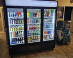 71” Wide Commercial Beverage Refrigerator Display Fridge, Three Glass Door Merchandiser Drink Cooler With LED Light Adjustable Shelves,ETL Sanitation,63.5 Cu Ft,BLACK,Wheels Not Included