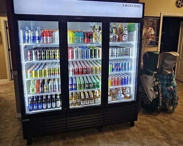 71” Wide Commercial Beverage Refrigerator Display Fridge, Three Glass Door Merchandiser Drink Cooler With LED Light Adjustable Shelves,ETL Sanitation,63.5 Cu Ft,BLACK,Wheels Not Included