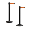 Crowd Control Warehouse CCW Series RBB-150 - Set of 2 Stanchion Retractable Belt Barriers - 16 Foot, Orange Belt with Black Steel Post - Easy Assembly