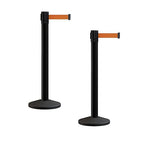 Crowd Control Warehouse CCW Series RBB-150 - Set of 2 Stanchion Retractable Belt Barriers - 16 Foot, Orange Belt with Black Steel Post - Easy Assembly