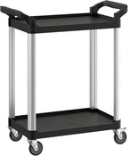 Black Utility/Bussing Cart with Two Shelves - 32" x 16"