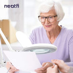 Neatfi Elite XL HD Bifocals Super LED Magnifying Lamp with Clamp, Glass Lens, 6500K, Glare-Free, Nonpolar Dimming (6 Inch Lens, White)