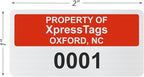 XpressTags 1" x 2" Custom Asset Tags with Consecutive/Serial Number, Fixed Inventory Asset Labels, Brushed Metalized Silver Polyester Stickers - Pack Sizes 100 to 5000, Made in USA