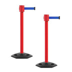 Montour Line MSR760 Set of 2 Retractable Belt Barrier Stanchion, Rubber Base, Red Post (35 ft Blue Belt)