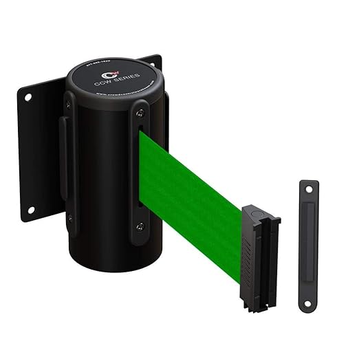 Crowd Control Warehouse - CCW Series WMB-120 Fixed Wall Mount Retractable Belt Barrier - 11 Foot, Green Belt with Black Steel Case