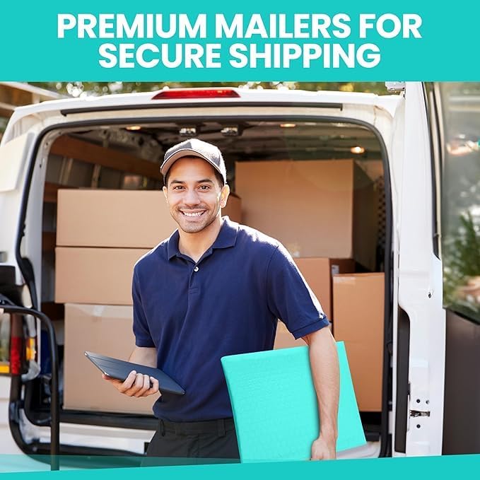 Teal 14.25x20 Inch Poly Bubble Mailers #7 | Self Seal Large Padded Envelopes | Air Cushioned Bubble Mailer | Usable Size 14.25x19 Inch | Waterproof Lightweight Mailing Shipping Bags | 50 Pack Bulk