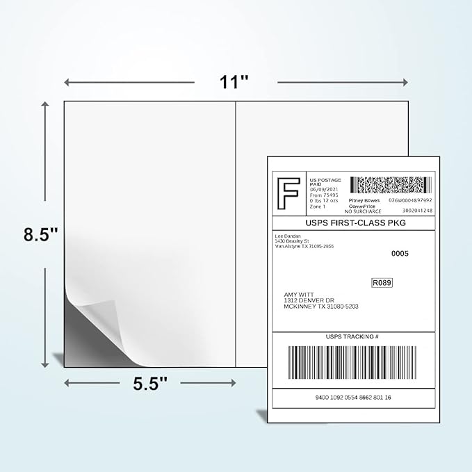 BESTEASY 200 Half Sheet Self Adhesive Shipping Labels, Laser/Ink Jet White Blank Shipping Labels 8.5" x 5.5" Address Labels (100 Sheet Total 200 Labels)