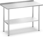 All-Stainless Steel Prep Table, 24 X 48 Inch, with Rounded-Corner Backsplash and Adjustable Undershelf, Heavy-Duty for Outdoor Use,Restaurants,Hotels,Workshops,Kitchens,Gardens, and Garages