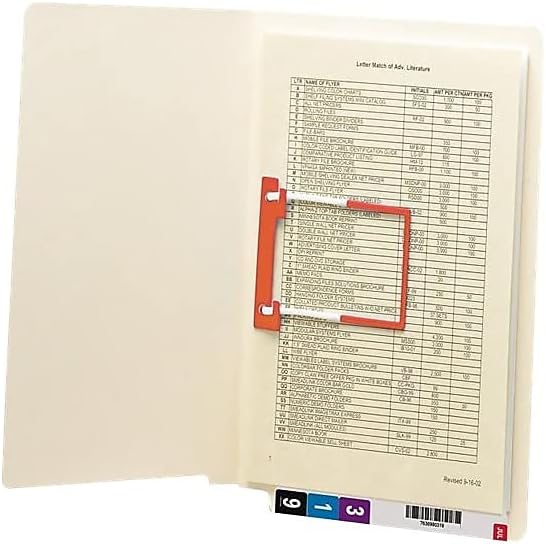 Smead End Tab Fastener File Folder, Shelf-Master® Reinforced Straight-Cut Tab, 1 U-Clip Fastener, Letter Size, Manila, 50 per Box (34112)