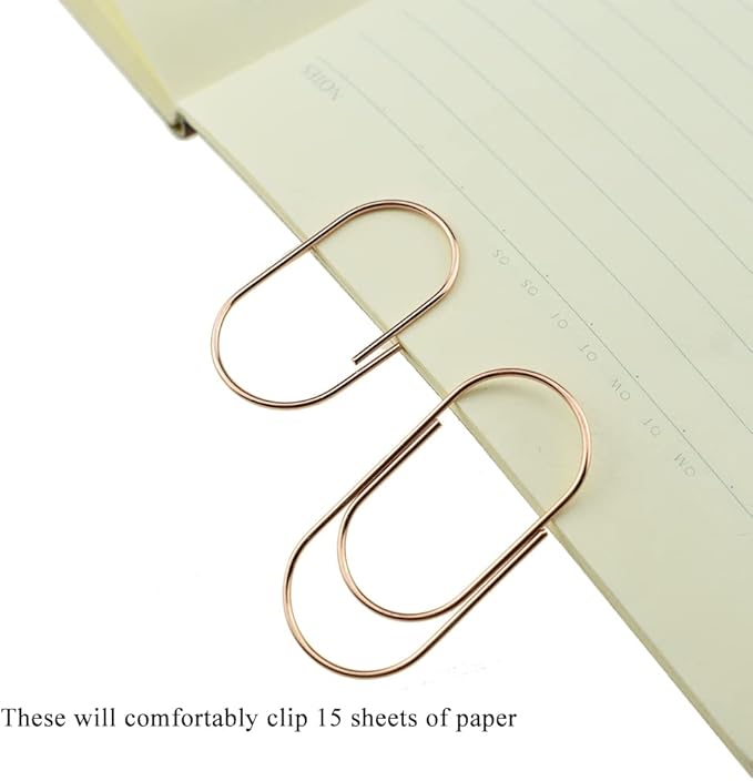 HAHIYO Paper Clips Sturdy 2 inches Length 30 Pack Wide Paperclips Heavy Duty Tight Grip Rust Proof Reusable Metal Bright Rose Gold for Home Office School