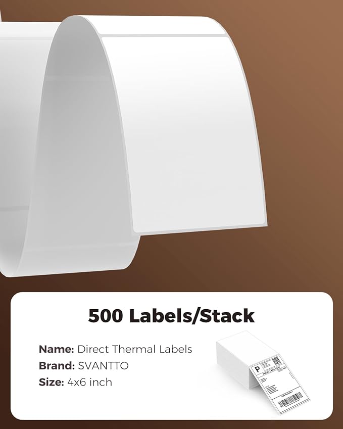 SVANTTO 4x6 Thermal Labels, Strong Adhesive and Perforated Shipping Labels, Thermal Printer Labels for Mailing Postage Address（500Pcs/Stack）