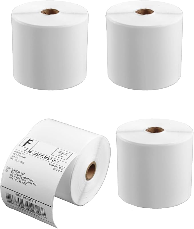 4 Rolls of SL450 4x6 Shipping Label (450 Pages per roll) Support Arkscan Label Printers, Compatible w/Zebra LP2844, Zp-450, Zp-500, Zp-505 and Other Brands, It's Designed for Direct Thermal, White.
