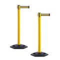 Crowd Control Warehouse CCW Series WBB-200 - Set of 2 Stanchion Retractable Belt Barriers - 11 Foot, Black Yellow Horizontal Stripe Belt with Yellow Post - Easy Assembly