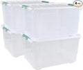 80 L Large Plastic Storage Bins with Lids, 4 Pack Wheeled Clear Storage tote with Latch Handle