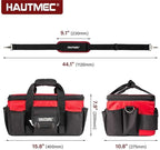HAUTMEC 16-Inch Multi-Function Tool Bag with Removable Divider, Heavy-Duty 1680D Quick Action Tool Case with Padded Shoulder Strap & Trolley Sleeve, Rigid Structure & Wide-Opening Design - HT0401