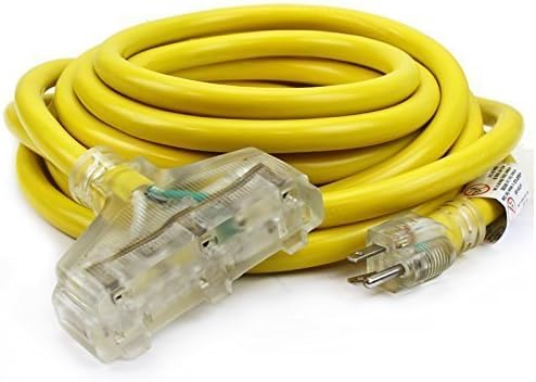 XtremepowerUS 25FT 10-Gauge Extension Power Cord Contractor Outdoor/Indoor 125V, 15Amp Clear TRI-TAP Plug