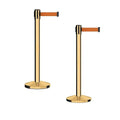 Crowd Control Warehouse CCW Series RBB-150 - Set of 2 Stanchion Retractable Belt Barriers - 16 Foot, Orange Belt with Polished Brass Steel Post - Easy Assembly