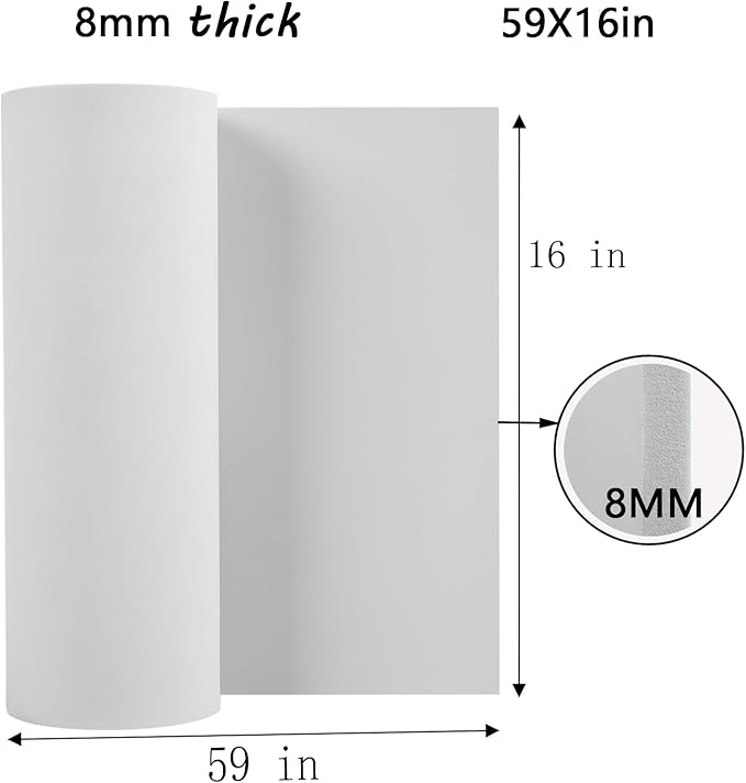 AMZQNART EVA Foam 8mm, Cosplay Foam 16 x 59in (6.5sqft) White, Suitable for Large Cosplay Modeling, DIY Projects, Crafts, Ultra High Density 90 kg/m3